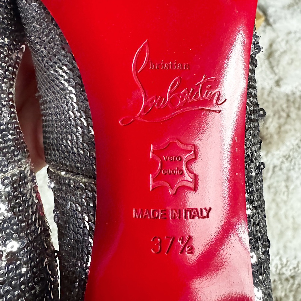 Christian louboutin sequin DECOLTISSIMO 100 SILVER PAILLETTES pointed toe heel - Picture 5 of 14